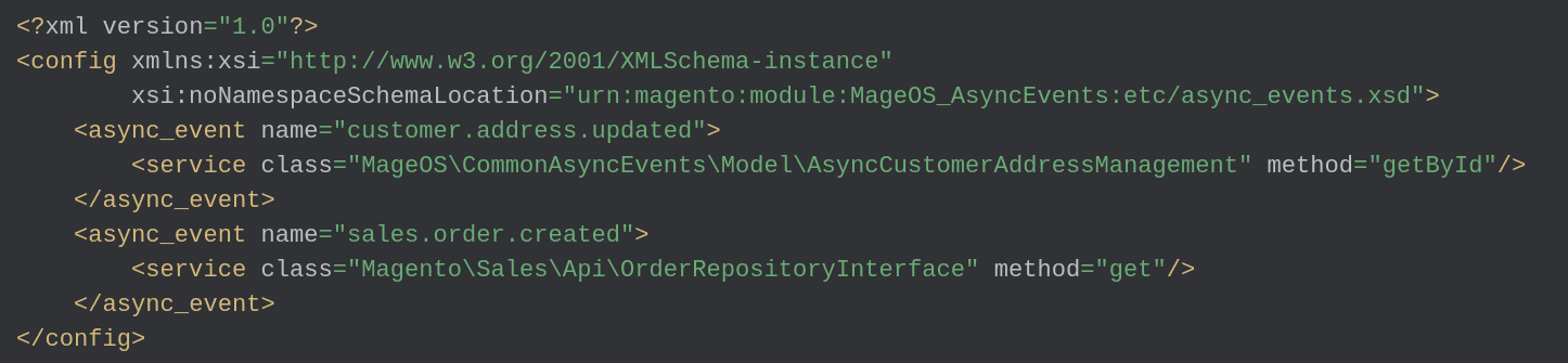 Screenshot of the code of async events